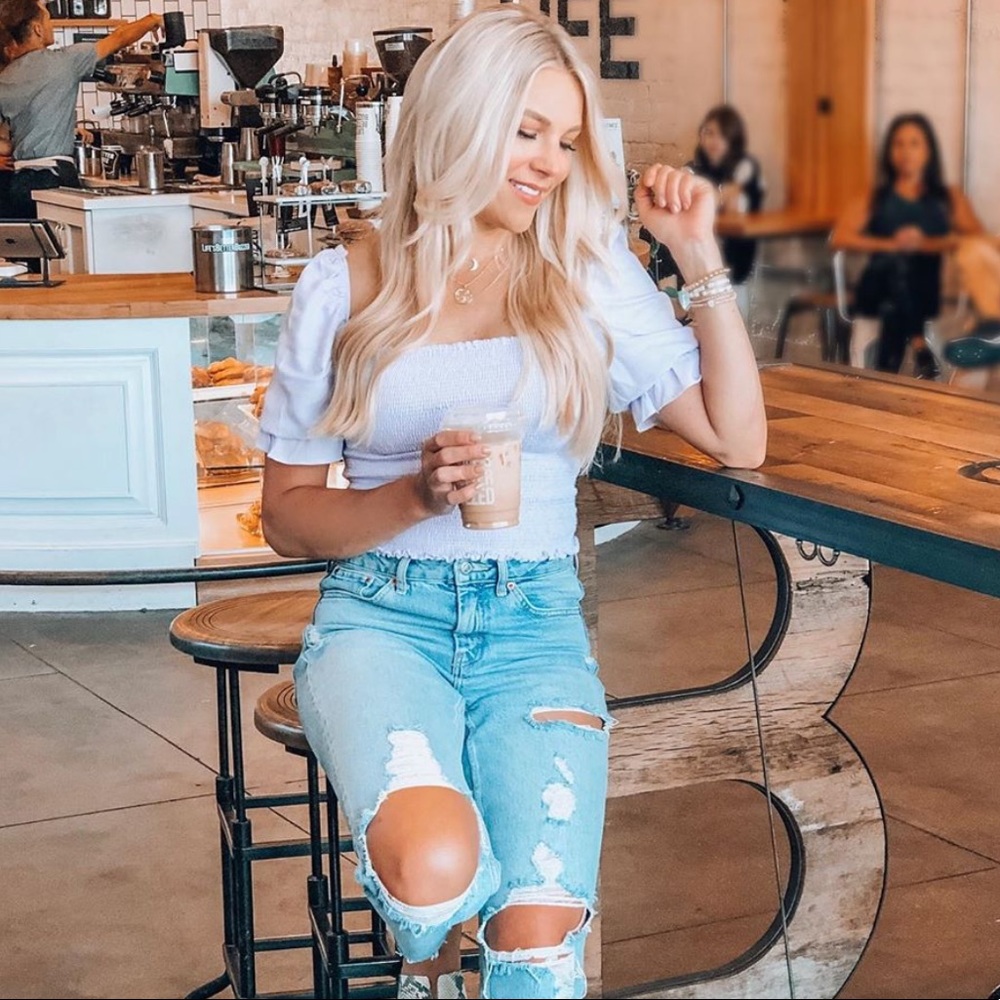 Purple cropped smocked top